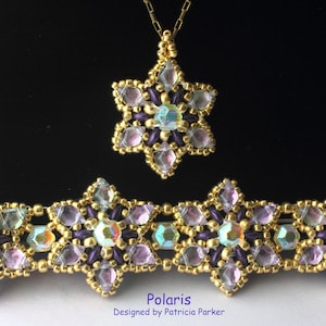 Two hole bead pattern, two hole beads, gem duo beads, bead tutorial, PDF pattern, disc duo, seed bead design, Polaris Tutorial