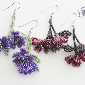 Seed bead pattern, Beadwork tutorial, Bead Pattern, Flower Blossoms Earrings, beaded flowers, English language pattern