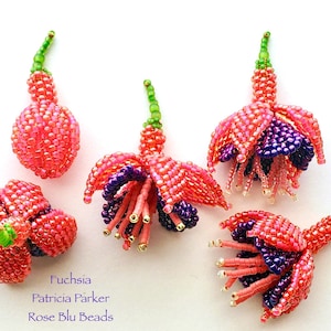 Seed bead pattern, Beaded Flower, beading Instructions, Fuchsia tutorial, seed bead flower, PDF Downloadable Pattern