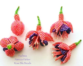 Seed bead pattern, Beaded Flower, beading Instructions, Fuchsia tutorial, seed bead flower, PDF Downloadable Pattern