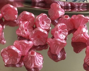 Glass beads, pressed glass, Pink flower, Bellflower, Czech Glass, 50 pieces, 7x5mm