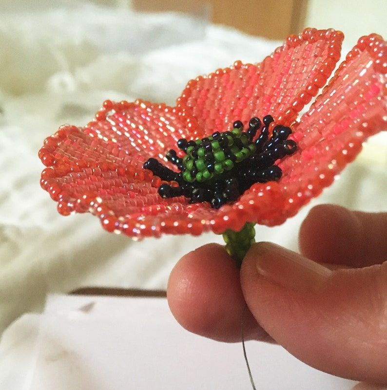 Seed bead pattern, Beading Tutorial, beaded Poppy Flower, bead weaving design, PDF Downloadable Tutorial image 4