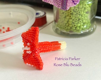 Seed bead flower pattern, Cardinal climber flower tutorial, beaded flowers