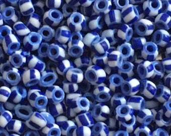 Vintage Venetian seed bead blue and white striped size 12/0