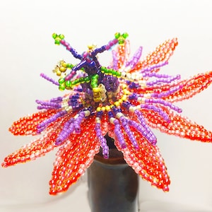 Seed bead pattern, beaded flower, bead design, Tutorial Beaded Passionflower. English language