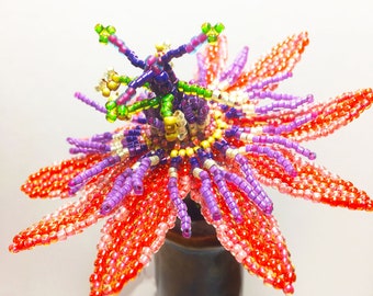 Schema per perline, fiore di perline, disegno di perline, tutorial per perline di passiflora. Lingua inglese