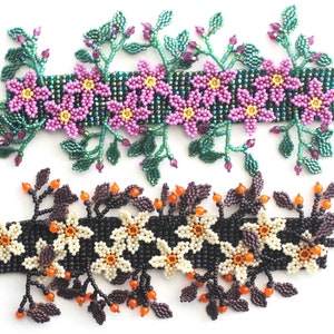 Seed bead pattern, beaded flowers, Bright Eyes Flowers Bracelet tutorial