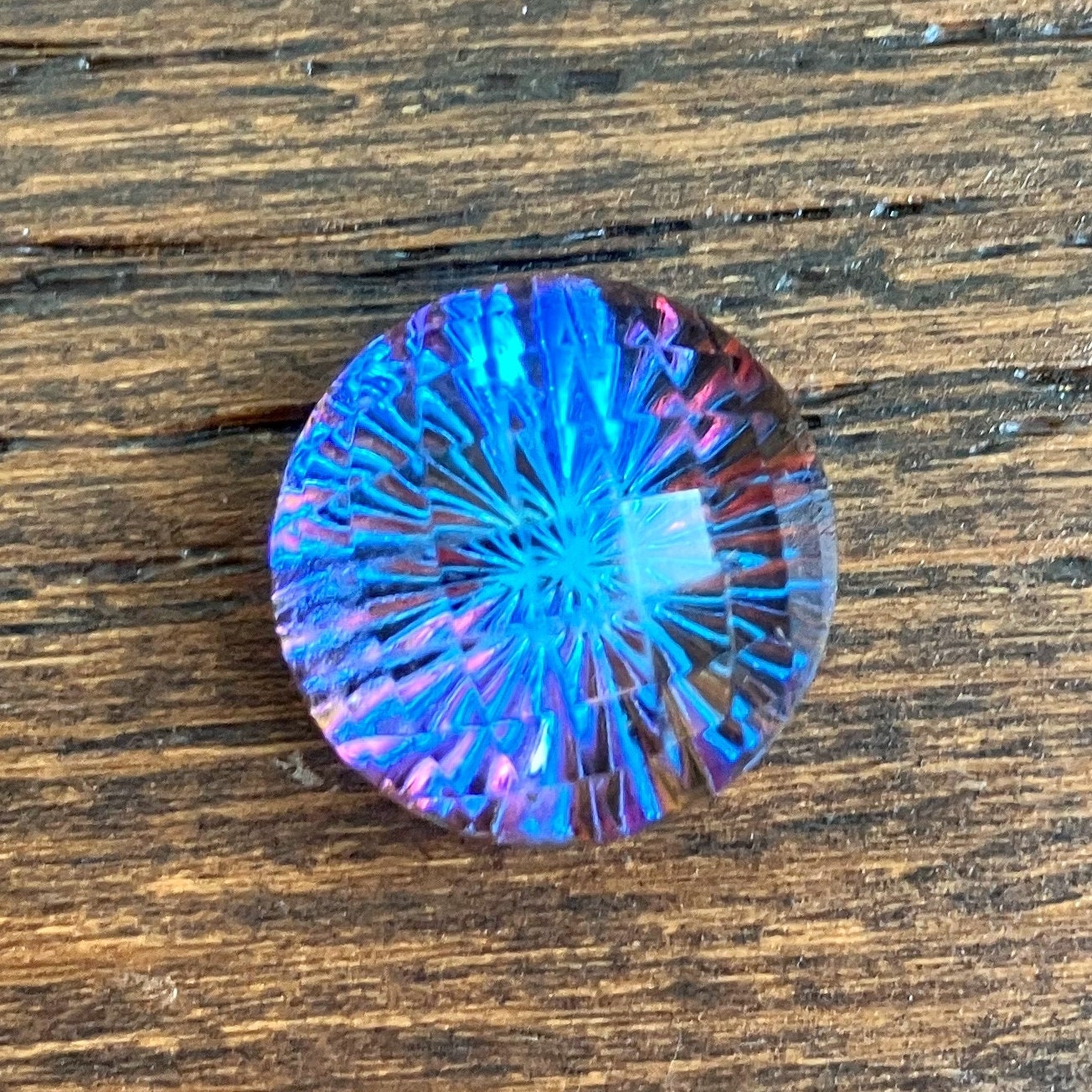 Fireball, Crystal glass, 15mm, foil back, Heliotrope, 3/4 round, faceted crystal ball