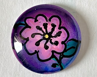 Art glass cabochon, 25mm cabochon, shimmering ink, Hand painted glass cab, round, glass dome, A083