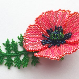 Seed bead pattern, Beading Tutorial, beaded Poppy Flower, bead weaving design, PDF Downloadable Tutorial image 1