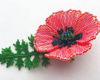 Seed bead pattern, Beading Tutorial, beaded Poppy Flower, bead weaving design, PDF Downloadable Tutorial