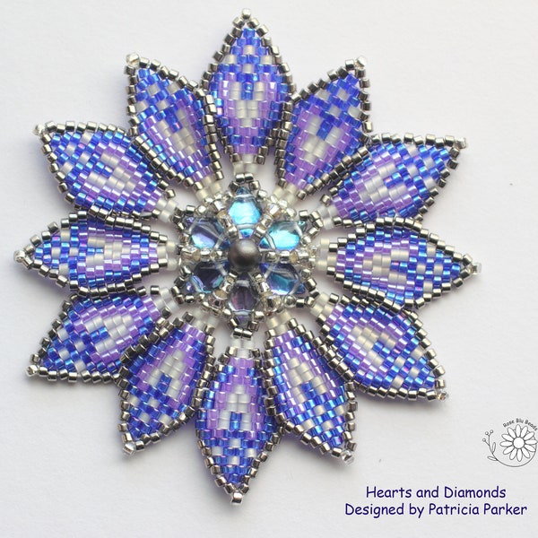 Seed bead pattern, beaded flower, Beadweaving pattern,  Hearts and Diamonds, Necklace pattern, bead weaving design, TUTORIAL only