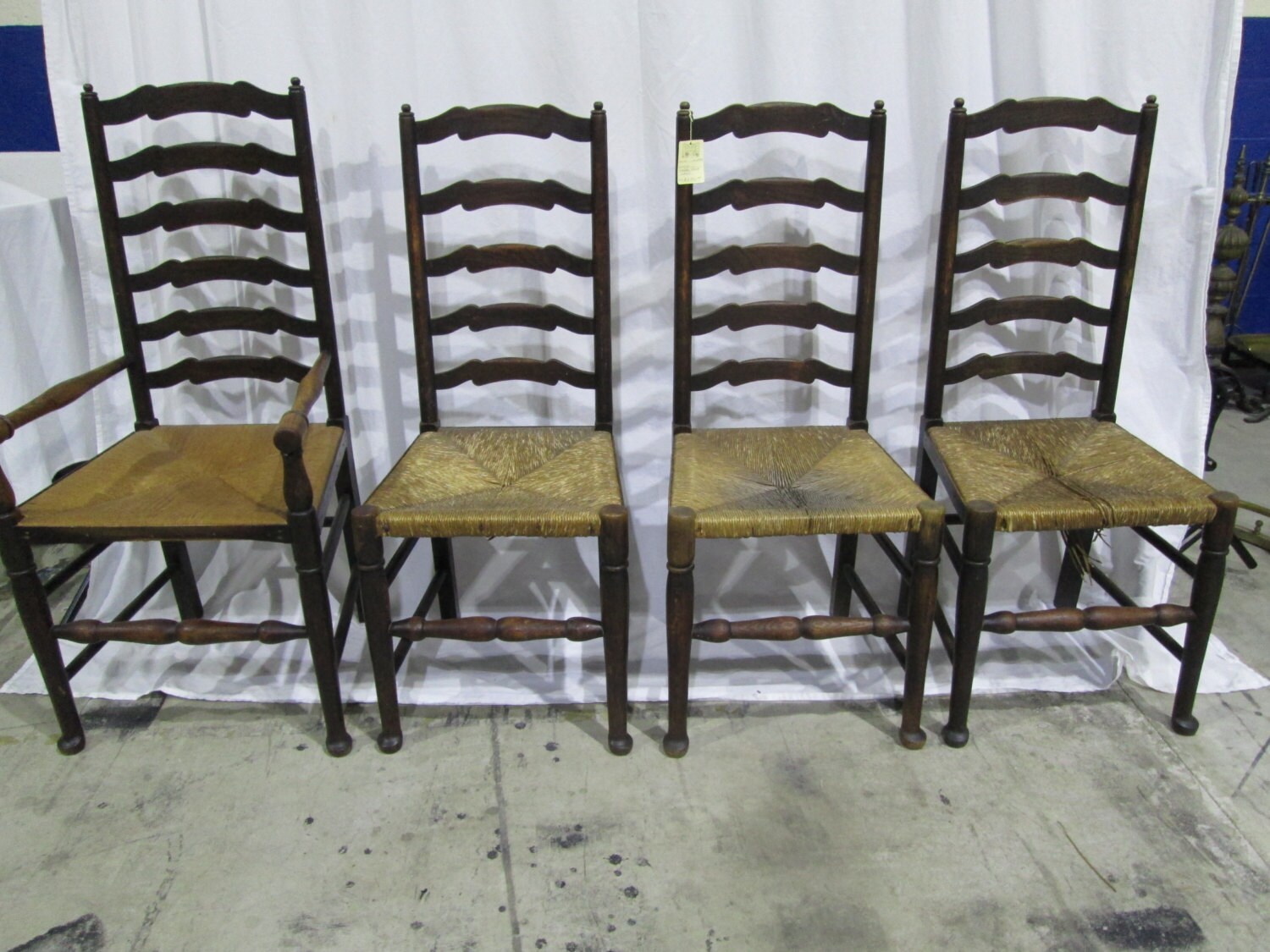 Set 4 Antique Ladderback & Rush Seat Chairs