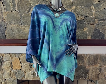 Turquoise Aurora Shibori Hand dyed Dolman Sleeve Top Blouse