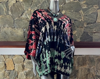 Vintage Shibori Bleach Rusty Hand dyed Dolman Sleeve Top Blouse