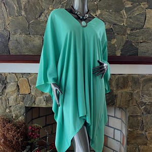 Solid Turquoise Green Hand Dyed Cover Up , Beach Cover Up Top blouse, Poncho ,Tunic, Resort caftan, Lounge , Hippie, Plus Size , One Size