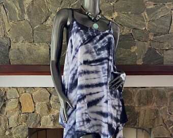 Japanese Shibori Tie Dye Rayon Tank Top, Tropical Beach Bikini Tank
