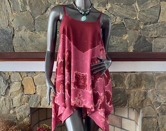 Wine Red Japanese Shibori Bleach Hand dyed Spaghetti Strap Beach Tank Top