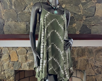 Olive Green Shibori Striped Tie dye Spaghetti Beach Bikini Tank Top