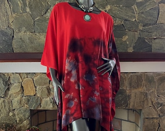 Shibori Tie-Dye Rayon Beach Cover Up, Poncho Short Caftan, Plus Size