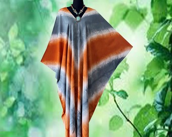 Blue & Black Shibori Tie-Dye Cotton Kaftan Dress (Medium Length)