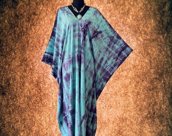 Turquoise Shibori Hand dyed Wearable Art Kaftan Dress