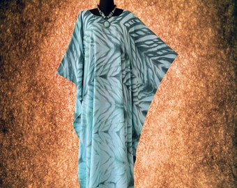 Brown & Black Shibori Tie-Dye Cotton Kaftan Dress (Medium Length)