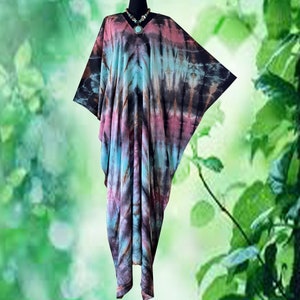Turquoise Beach Tie dye Caftan,  Lounge Kaftan Dress, Hippie Long Dress, Summer dress, Loose Fit Beach Dress, Plus size One Size
