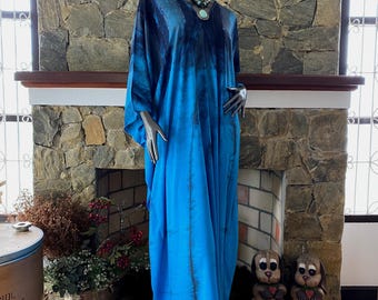 Japanese Shibori Tie-Dye Rayon Caftan, Boho Beach Maxi