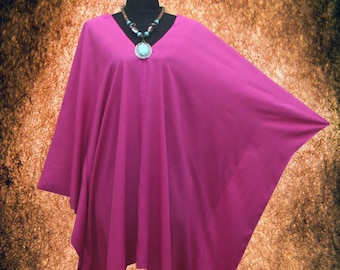 Handfärgad rosa rayonponcho, v-ringad strandklänning, plus size