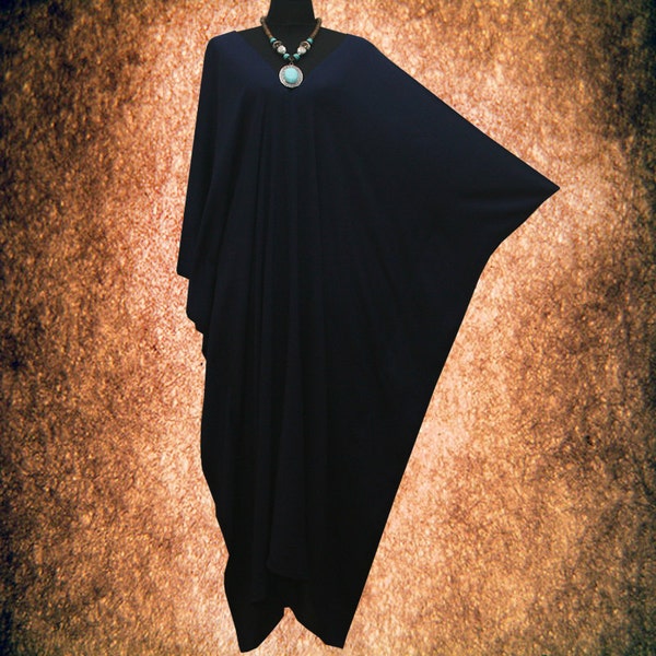 New Elegant Solid Indigo Blue Handmade V neck Gypsy Rayon Kaftan long Dress US10-24