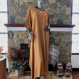 Solid Tan Brown Hand Dyed Caftan, Beach Loose fit Kaftan Dress, Vacation, Resort, Cruise, Work from home dress, One Size Plus Size