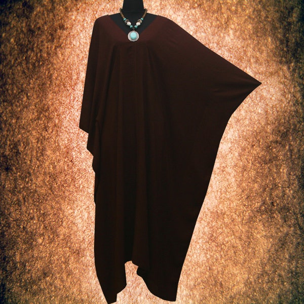 Elegant Solid Maroon Brown Dyed V neck Gypsy Rayon Kaftan long Dress