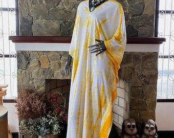 Japanese Shibori Tie Dye Kaftan Dress, Hand-Dyed Rayon Maxi, Plus Size