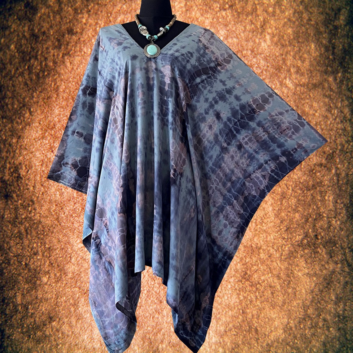 Shibori Bleach Tie dye Cover Up Poncho Top blouse image 0