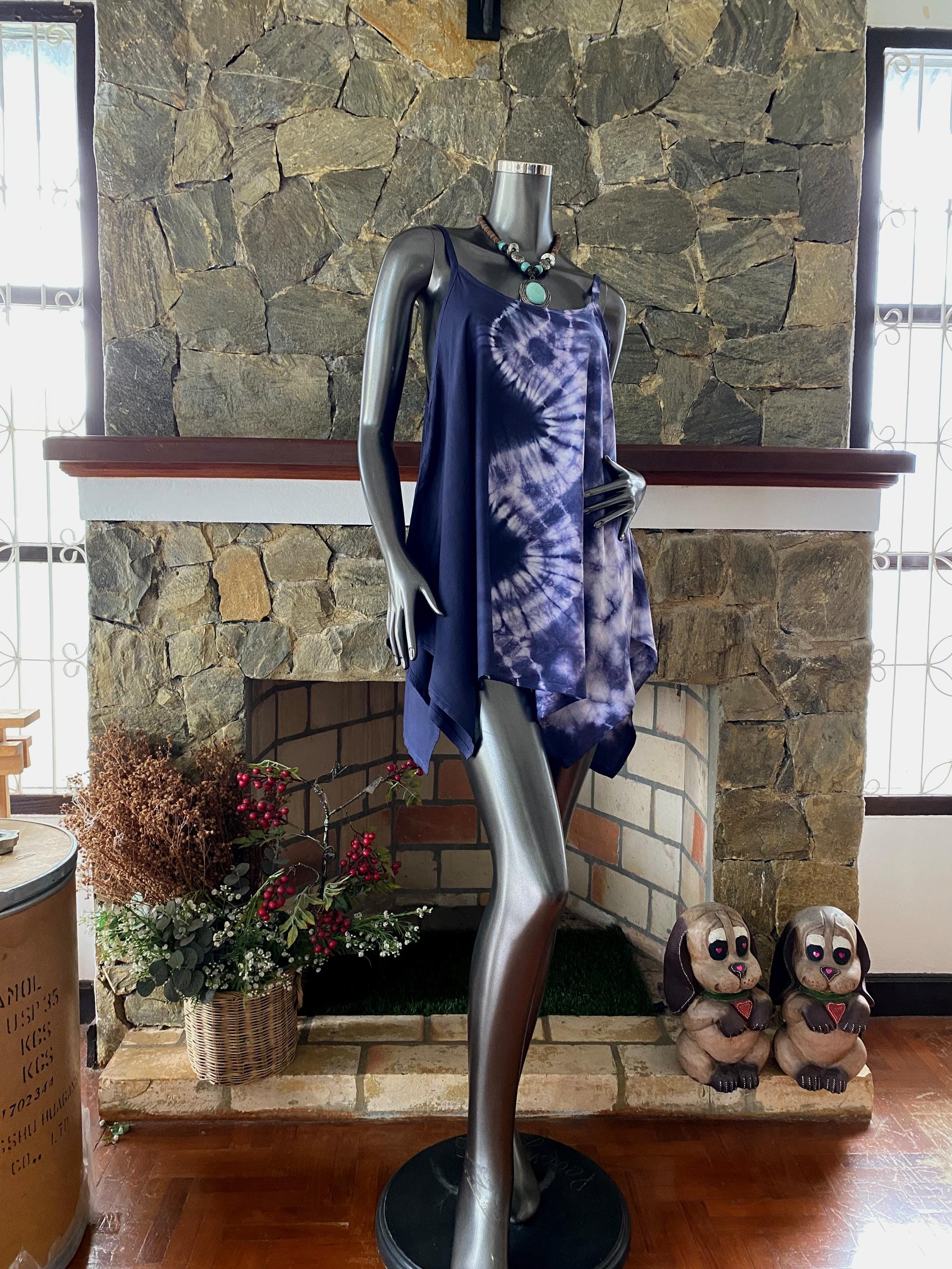 Indigo Abstract Japanese Shibori Tie dye Beach Spaghetti Strap Tank Top, Vacation, Resort, Cruise Bikini Tank