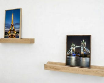 Bilderleiste Eiche Holz – Handgefertigte Bilderrahmenleiste & Posterleiste, Skandinavisches Wandregal mit unsichtbarer Aufhängung