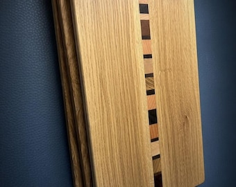 Handmade Oak Breakfast Board with Decorative Inlay – Solid Wood Cutting Board – Perfect Kitchen Gift, Unique Home Decor