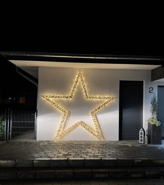XXL Holz Weihnachtsstern 1,9m | Großer Stern aus Fichte handgemacht | Outdoor Deko für außen & innen | Mit LED Lichterkette optional