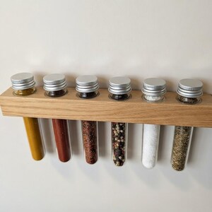 Handmade Oak Spice Rack with 6 Spice Tubes | Wall Mounted Kitchen Organizer | Herb Storage Gift for Foodies & Home Cooks image 4