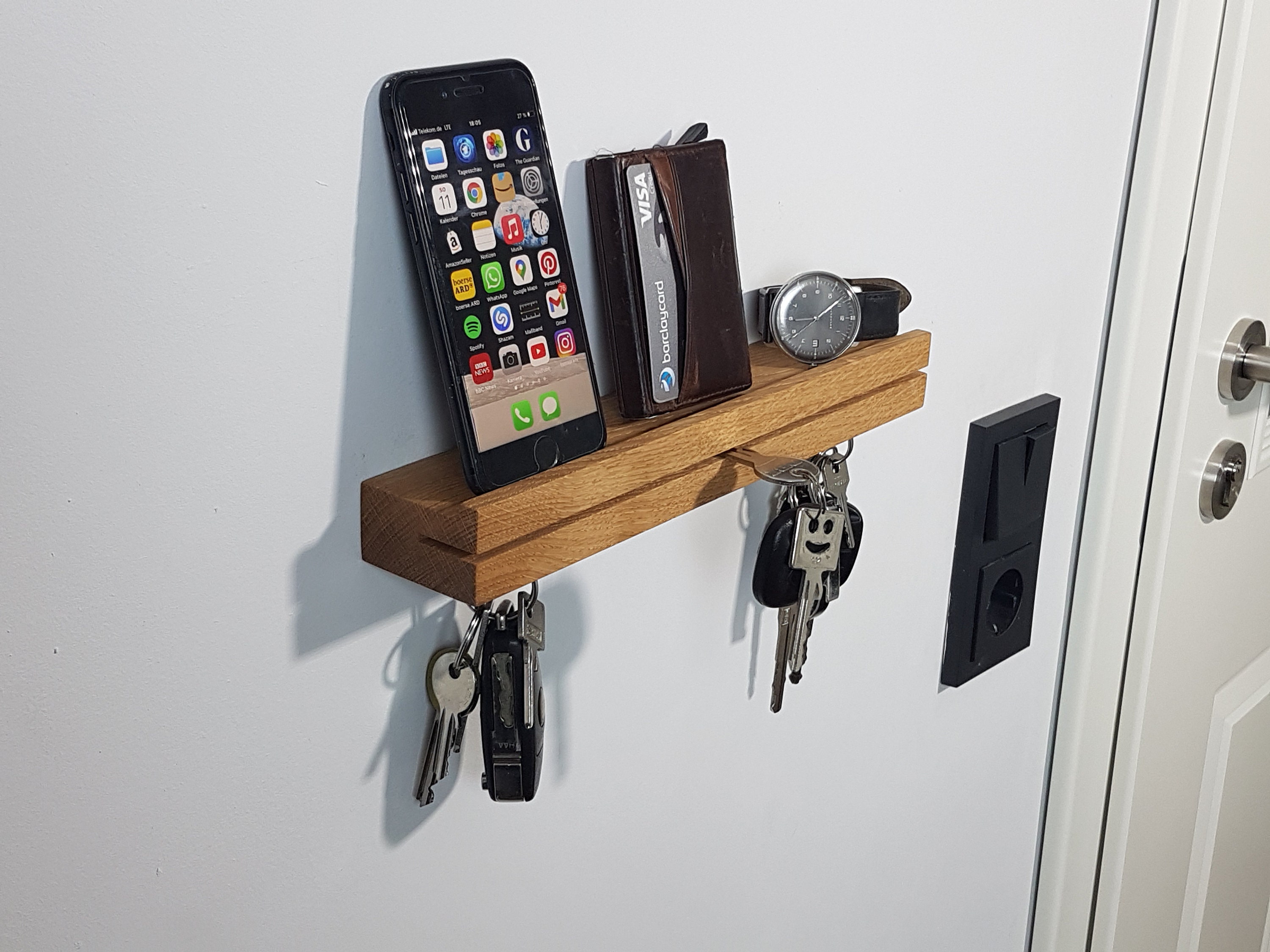  DAUH Magnetic Key Holder, Key Holder for Wall, Magnetic Key  Hangers with 3 Key Rings, Home Solid Wood Key Holder for Wall Decoration  Hallway Kitchen Office（2 Types of Installation） : Home