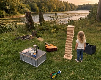 XXL Wooden Tumble Tower, Giant Garden Game, Outdoor Yard Game, Wedding Lawn Game, Large Stacking Blocks, Personalized Gift with Felt Bag