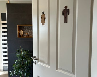 WC Schild Holz – Türschilder Männer & Frauen Set aus Eiche unde Nussbaum, Handgefertigte Toilettenschilder, Bad Accessoire
