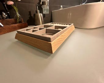Wooden Jewelry Organizer Oak | Jewelry Tray Jewelry Holder | Earring Organizer Ring Slots | Handmade Jewelry Storage Gift