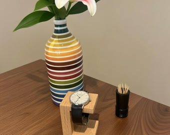 Solid Oak Watch Holder, Wooden Watch Stand, Minimalist Watch Organizer, Handmade Watch Valet, Gift for Men, Scandinavian Decor