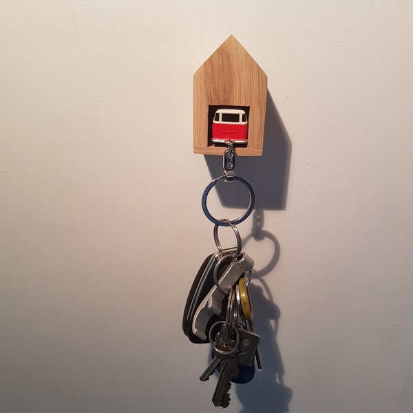 Schlüsselleiste aus Holz mit PKW Schlüsselanhänger, inklusive LED Lampe - Schlüsselbrett, Design Schlüsselboard, Schlüsselhalter