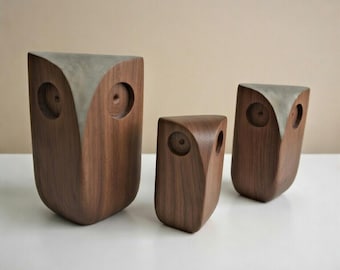 Handgemachte Holz-Eulen 3er-Set – Nussbaum Figuren, Deko Eulen, Geschenkidee Weihnachten, Geburtstag, zeitlose Wohndeko