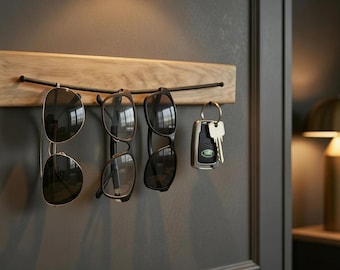 Brillenhalter aus Eiche mit Magnet-Schlüsselhalter | Sonnenbrillenhalter | Wand Brillenablage Holz | Schlüsselboard Flur | handgemacht
