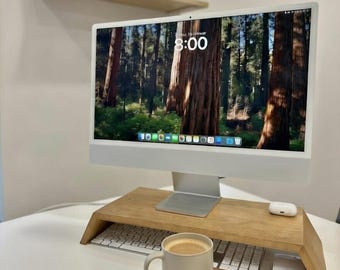 Monitorständer aus Eiche Holz – Handgefertigter Bildschirmständer für iMac, Monitor & Laptop | Ergonomischer Schreibtisch Organizer