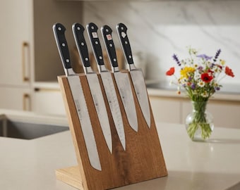 Magnetic Knife Block Oak Wood | Magnetic Knife Holder Standing | Handmade in Germany | Solid Oak Knife Strip Design | Kitchen Gift